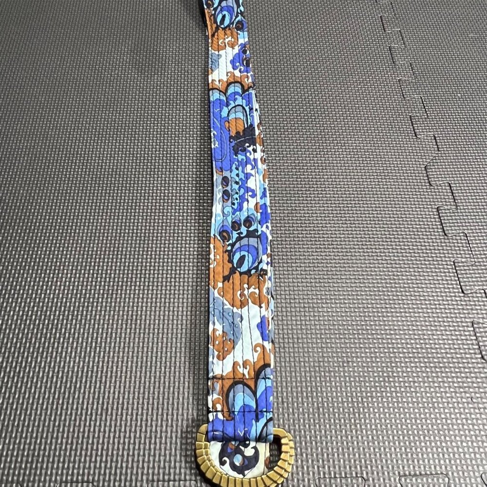 J.Crew Quilted Silk Belt With Gold Buckle Blue & Brown Abstract Print Size M/L - Picture 4 of 4